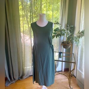 Light sage green midi sleeveless dress with side ties.